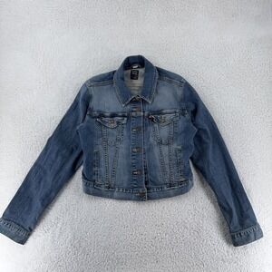 Levi's Jeans Cropped Denim Jacket Womens Stretch Trucker Button‎ Front